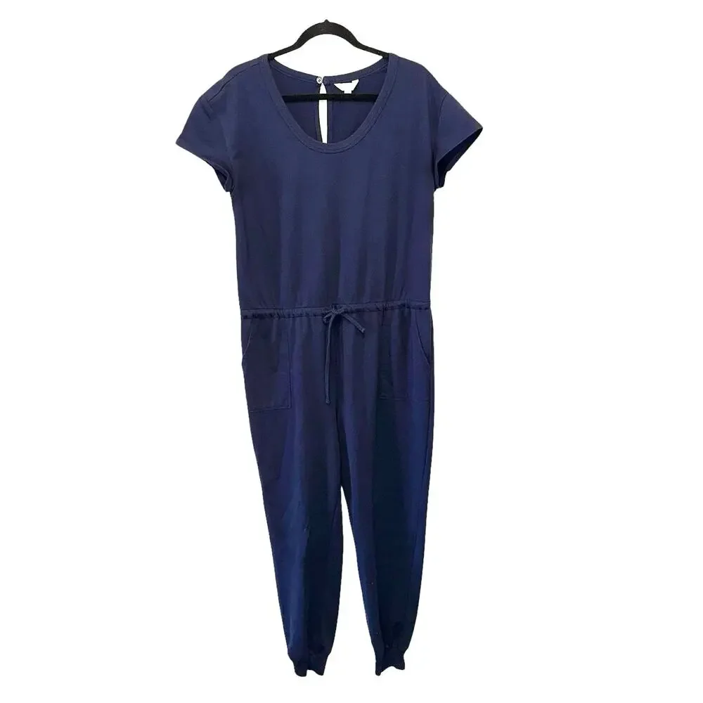Time & Tru Navy Drawstring‎ Jumpsuit Large Casual Lounge